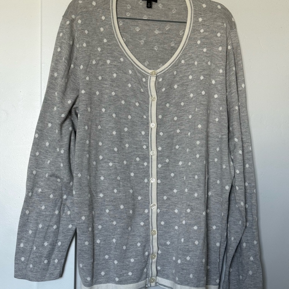 Talbots Gray and White Polka Dot Cardigan